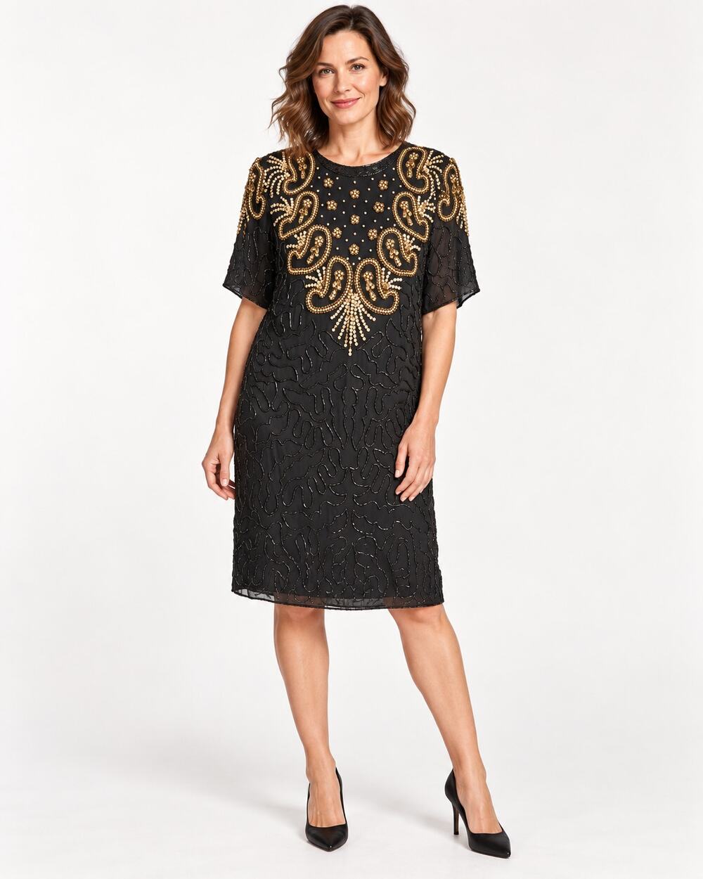 Vintage Right Choice Black Silk Beaded Sequin Dress Size L 40" Bust India